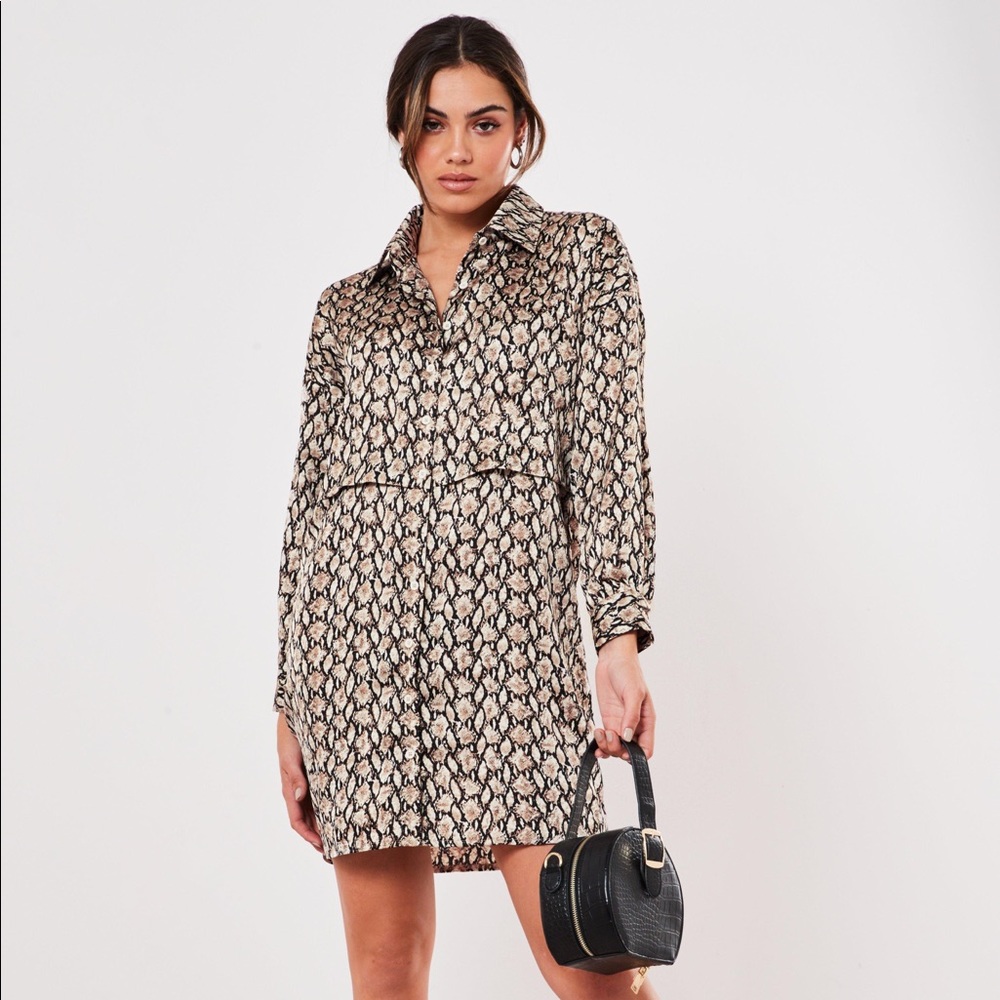 Missguided Stone Snake Print Utility Shirt Dress